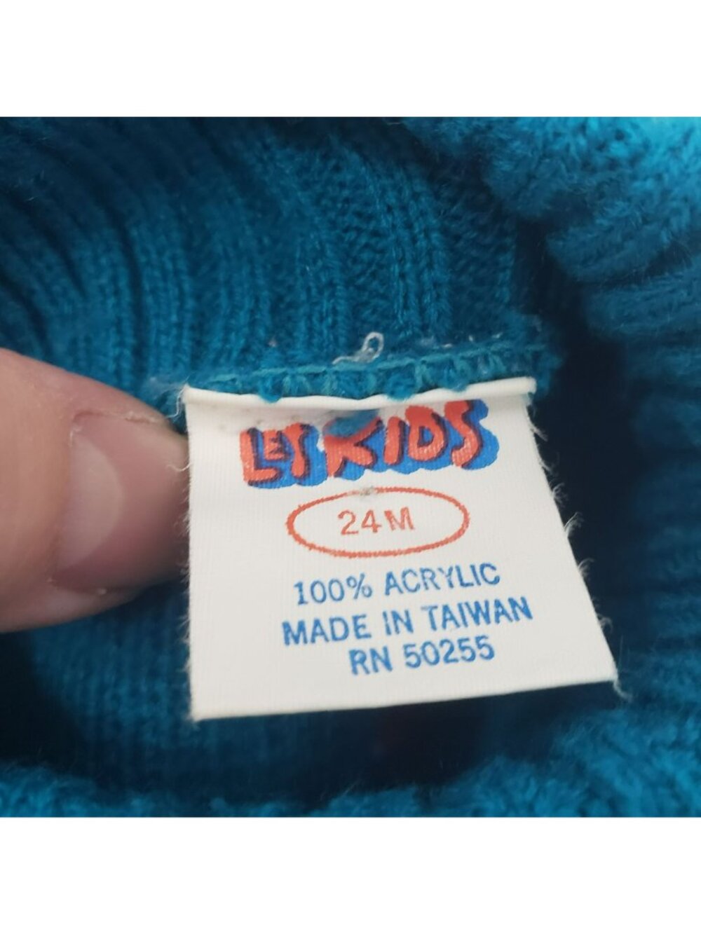 Vintage Toddler Baby Teal Knit Football Knit Sweater Pants Beanie Hat 70s Retro - Picture 3 of 15